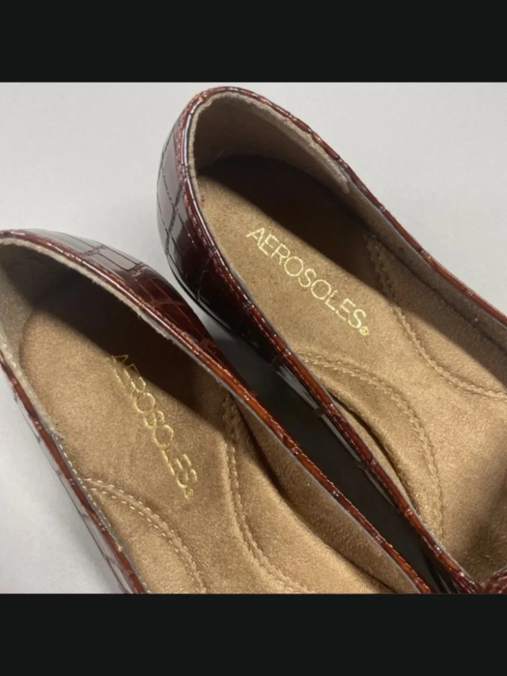 NEW Aerosoles Shoes Womens 6.5 brown faux leather alligator final exam wedge